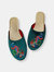 Embroidered Phoenix in Peacock Green Velvet Mules Slippers - Peacock Green