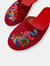 Embroidered Phoenix in Red Wine Velvet Mules Slippers