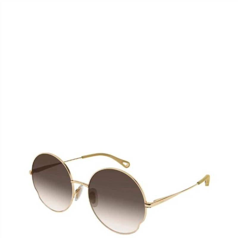 Chloé Round Metal Sunglasses With Brown Gradient Lens In Gold