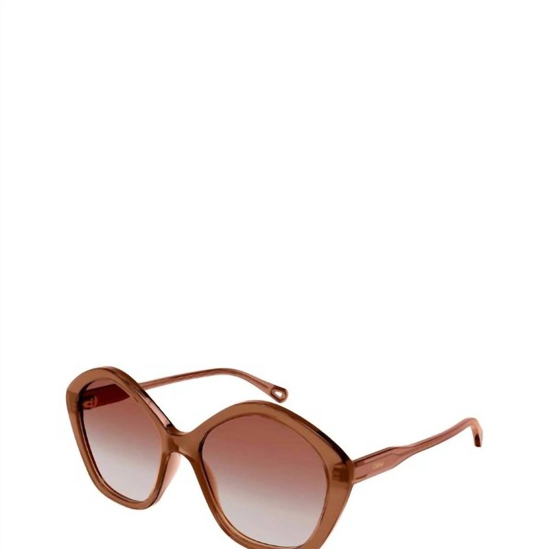Shop Chloé Geometric Plastic Sunglasses With Orange Gradient Lens In Brown