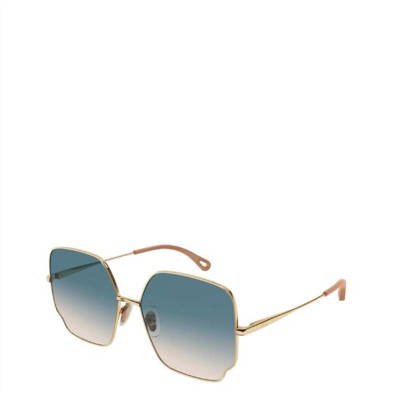 Shop Chloé Square Metal Sunglasses With Green Gradient Lens In Gold