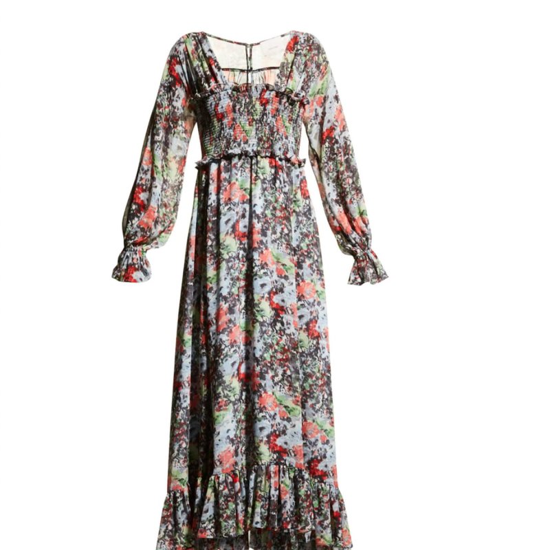 Shop Cinq À Sept Leigh Floral Square Neck Long Sleeve Smocked Maxi Length Dress Multi In Black