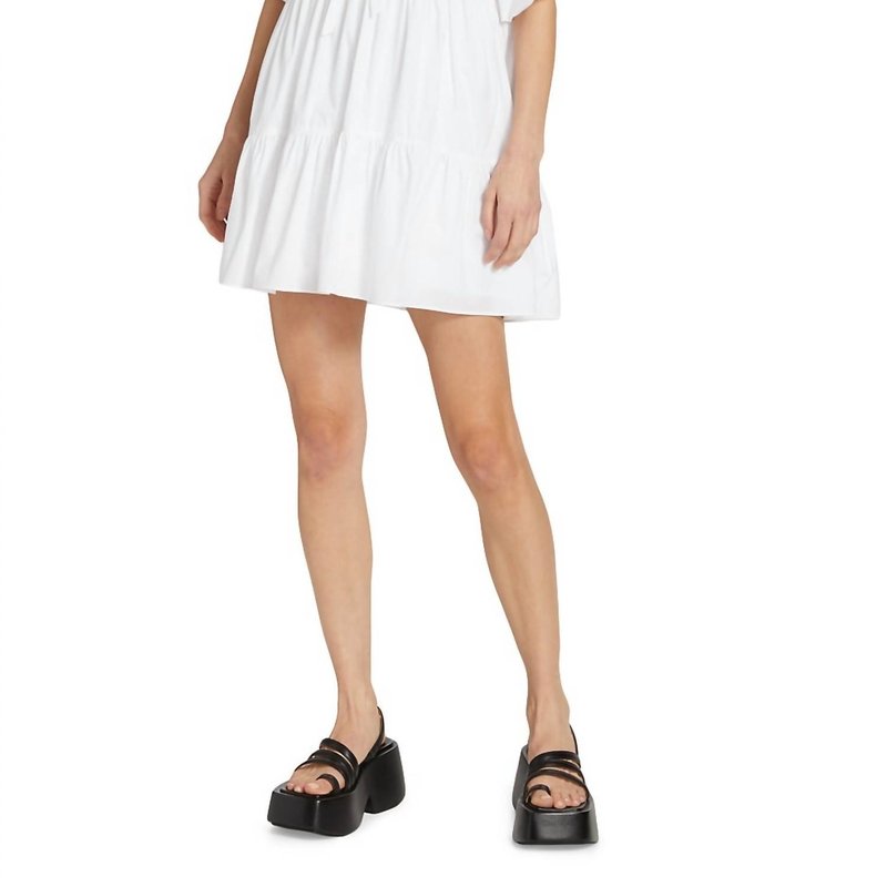 Shop Cinq À Sept Lynn Cotton Bow Detail Puff Sleeve Flared Mini Dress In White