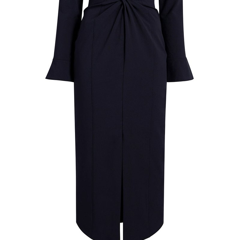 Shop Cinq À Sept Women's Navy Blue Mckenna Twisted Front Collared Midi Dress