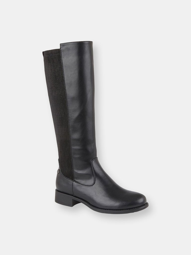 Womens/Ladies Rachela Elasticated Calf High Leg Boot (Black) - Black