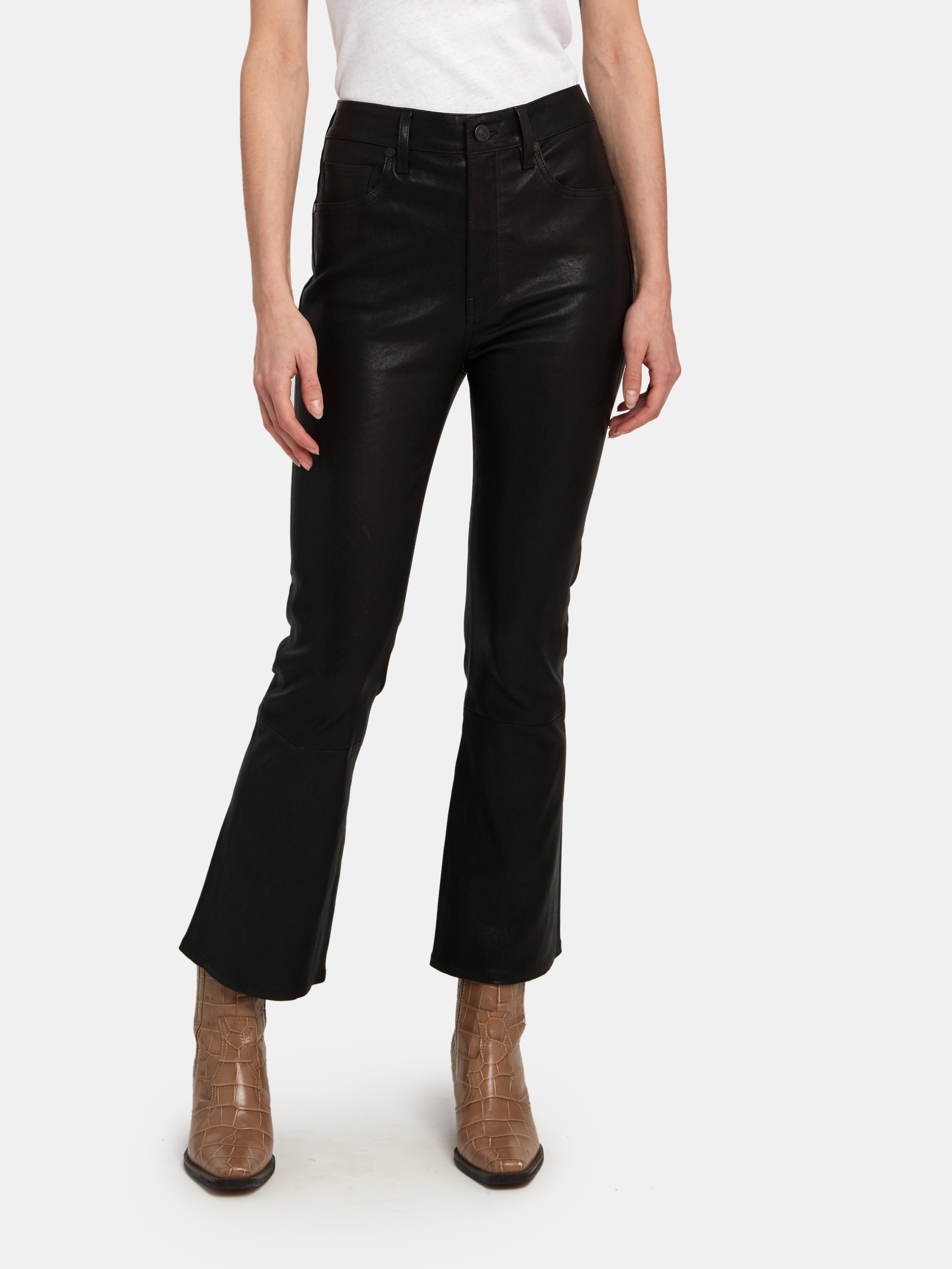 CITIZENS OF HUMANITY CITIZENS OF HUMANITY DEMY HIGH RISE LEATHER CROPPED FLARE PANTS