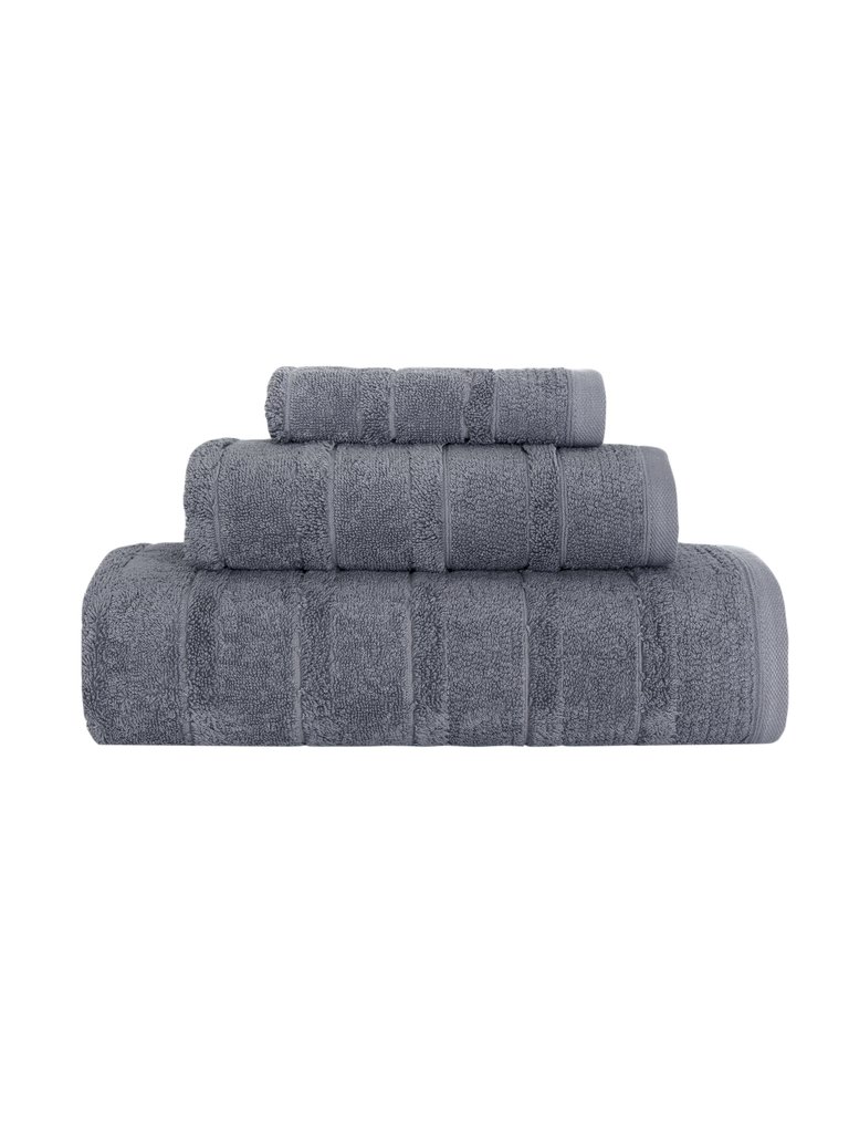 Classic Turkish Towels Genuine Cotton Soft Absorbent Carel and Garen 6 Piece Set With 2 Bath Towels, 2 Hand Towels, 2 Washcloths - Grey / Grey