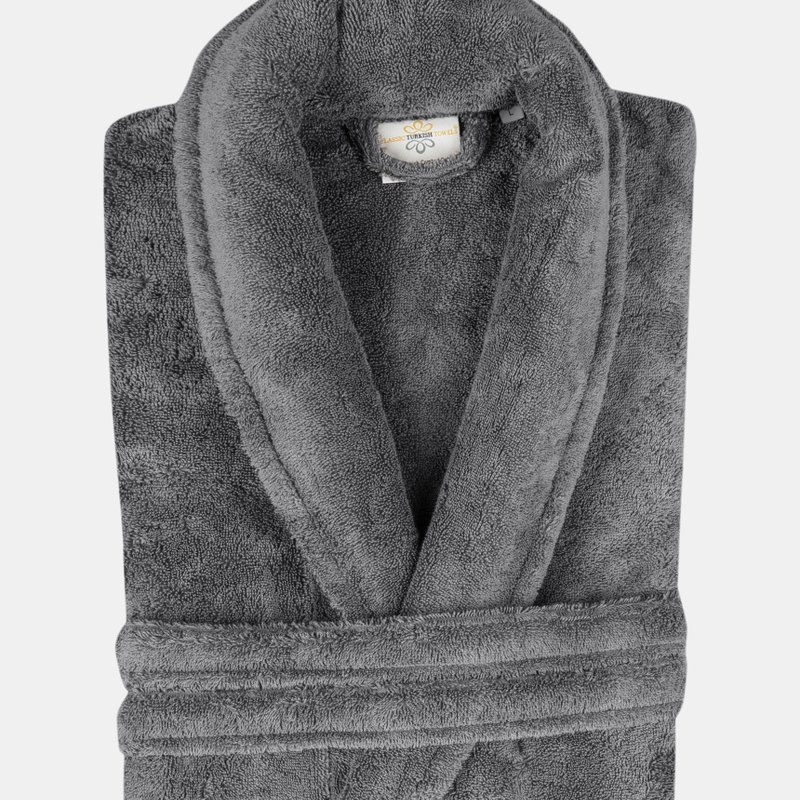 Classic Turkish Towels Shawl Collar 550 Gsm Turkish Terry Cloth Robe In Grey
