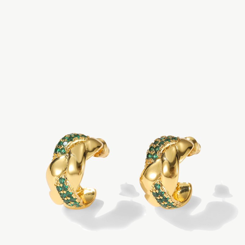 Classicharms Emerald Braided Design Cuff Hoop Earrings In Green