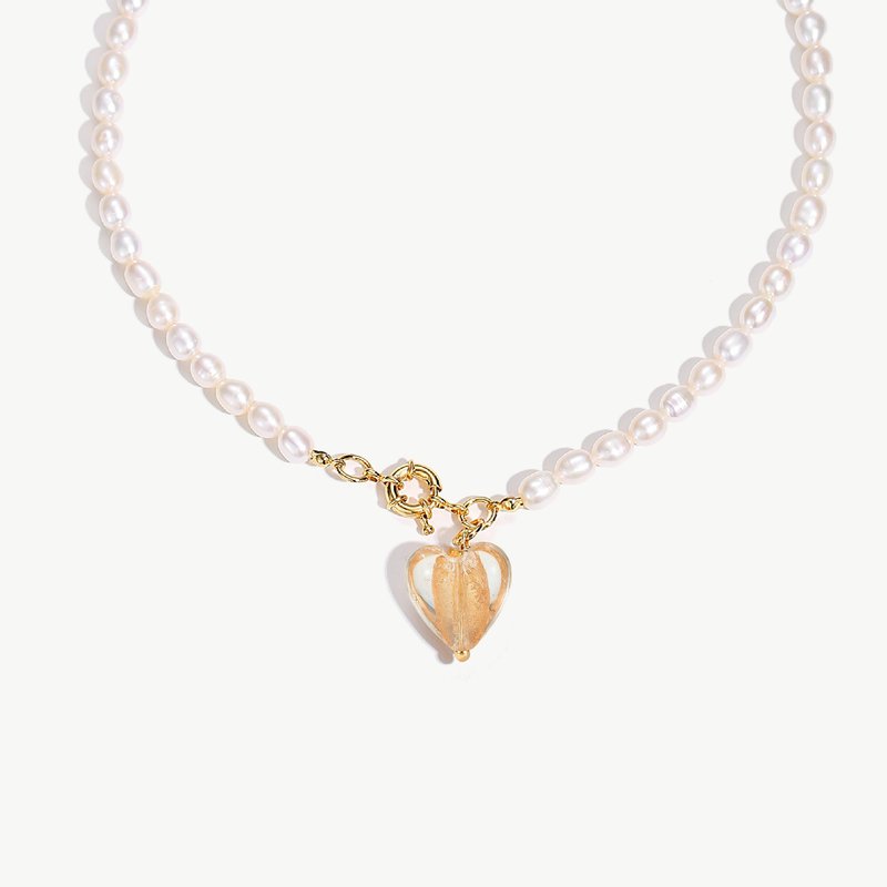 Shop Classicharms Esmée Amber Glaze Heart Pendant Pearl Necklace In Brown