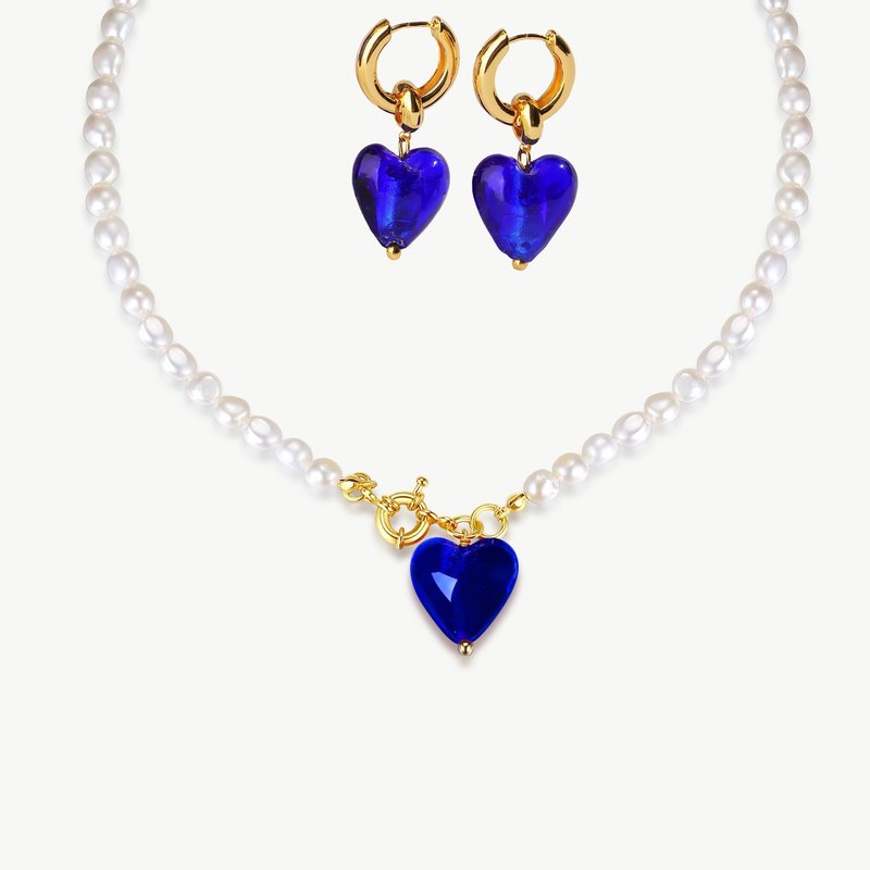 Shop Classicharms Esmée Blue Glaze Heart Pendant Pearl Necklace And Earrings Set