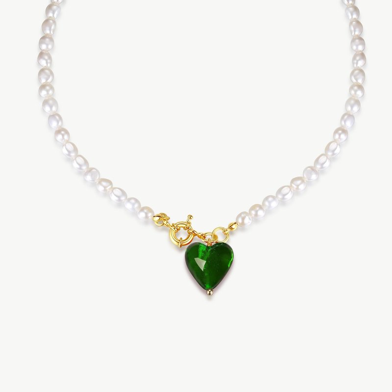 Shop Classicharms Esmée Green Glaze Heart Pendant Pearl Necklace