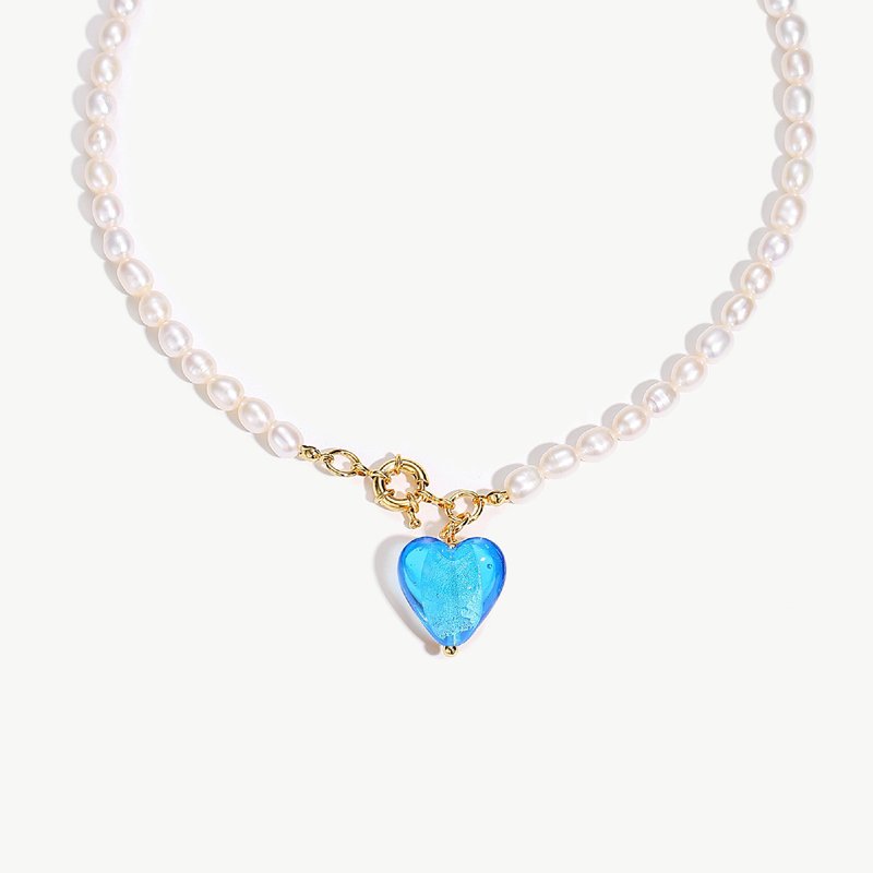 Shop Classicharms Esmée Sky Blue Glaze Heart Pendant Pearl Necklace