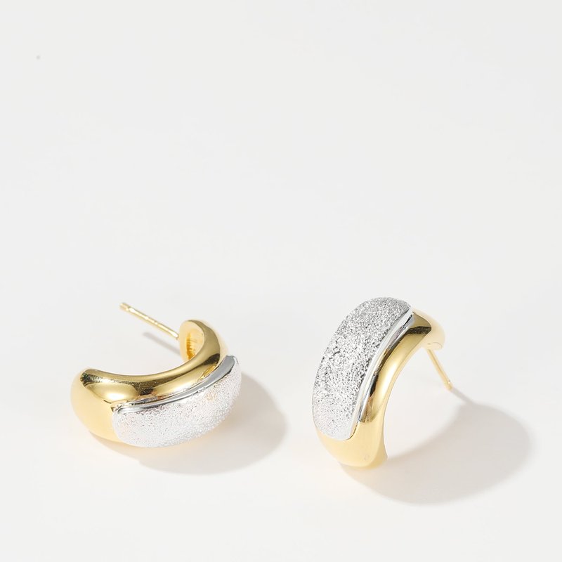 Shop Classicharms Frosted And Matted Texture Two Tone Hoop Earrings In Yellow