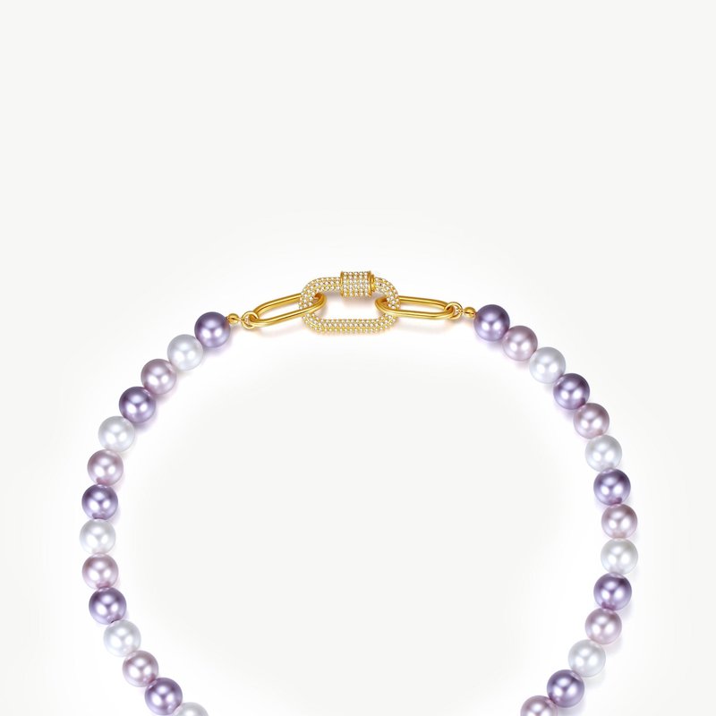 CLASSICHARMS PURPLE SHELL PEARL NECKLACE WITH GEM-ENCRUSTED CARABINER LOCK