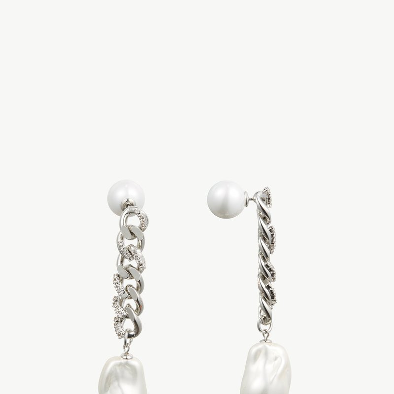 Shop Classicharms Silver Chain Baroque Pearl Drop Earrings In Grey