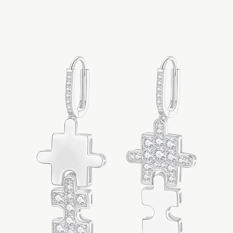 Shop Classicharms Silver Jigsaw Puzzle Drop Earrings In Grey