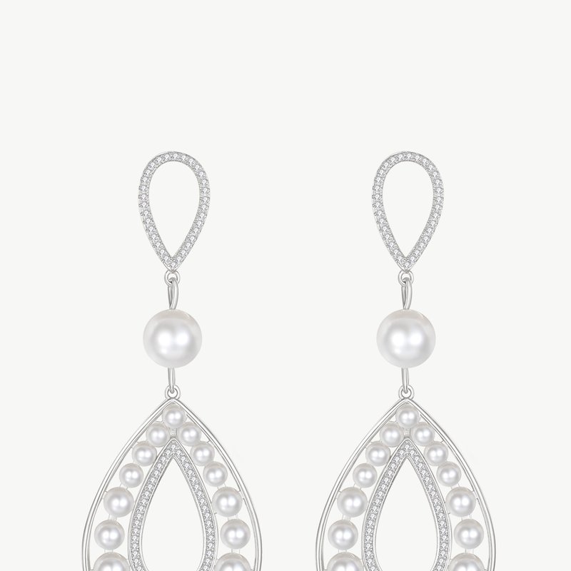 Shop Classicharms Silver Pearl Hollow Teardrop Dangle Earrings In Grey