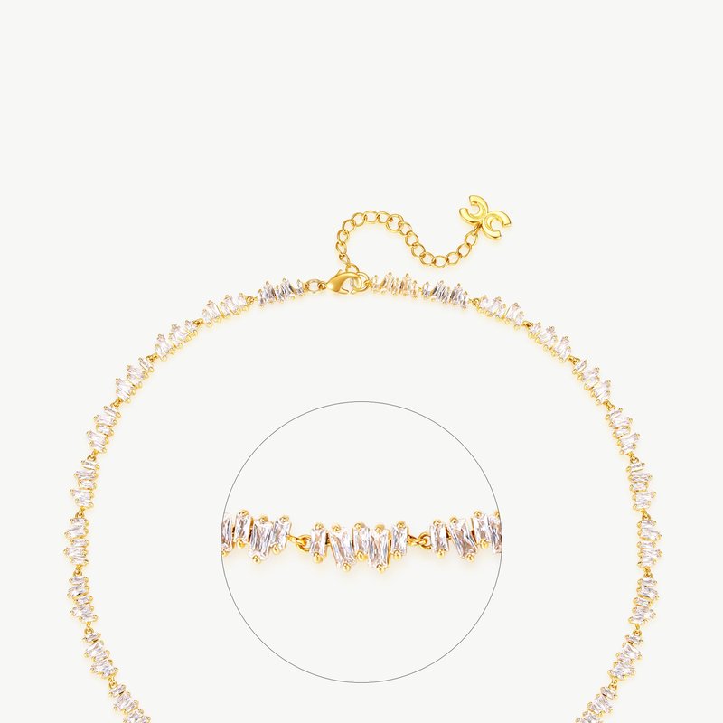 Classicharms T Shape Zirconia Tennis Choker Necklace In Gold