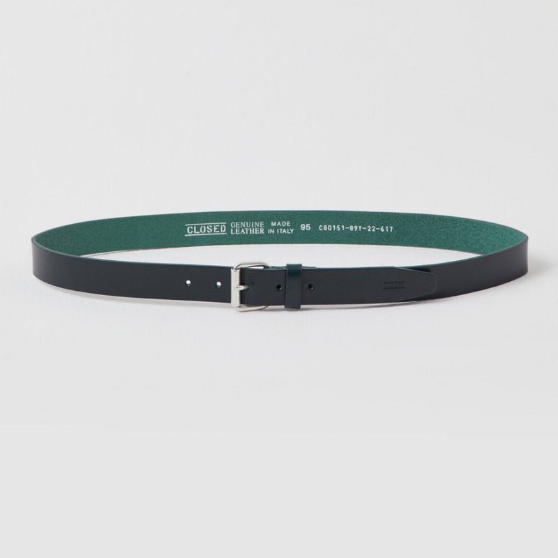 Closed Leather Belt With Metal Dark Jade In Green