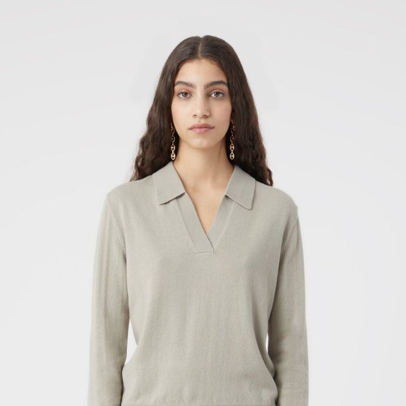 Closed Long Sleeve Polo Fine Knit Sweater In Grey