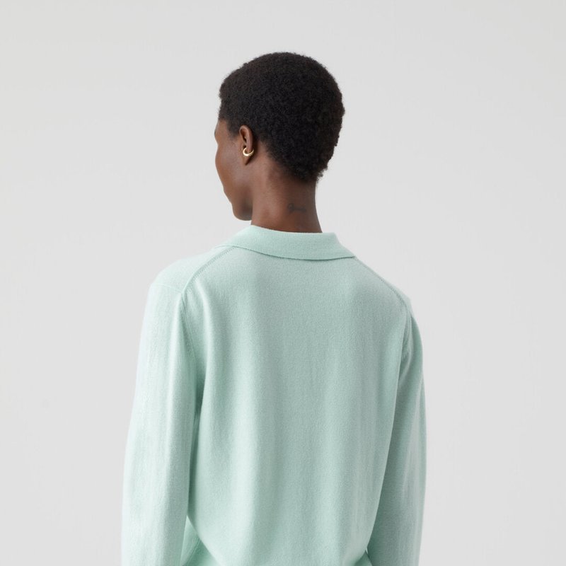 Closed Long Sleeve Polo Fine Knit Sweater In Green