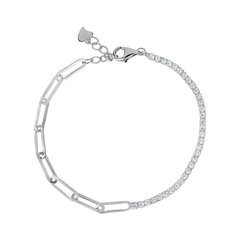 Club Rochelier 3a Cubic Zirconia Bracelet With Large Links In Grey