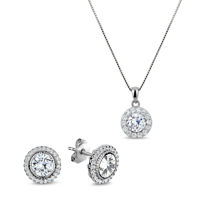 Shop Club Rochelier 5a Cubic Zirconia Round Pendant Necklace And Earrings Set In Grey