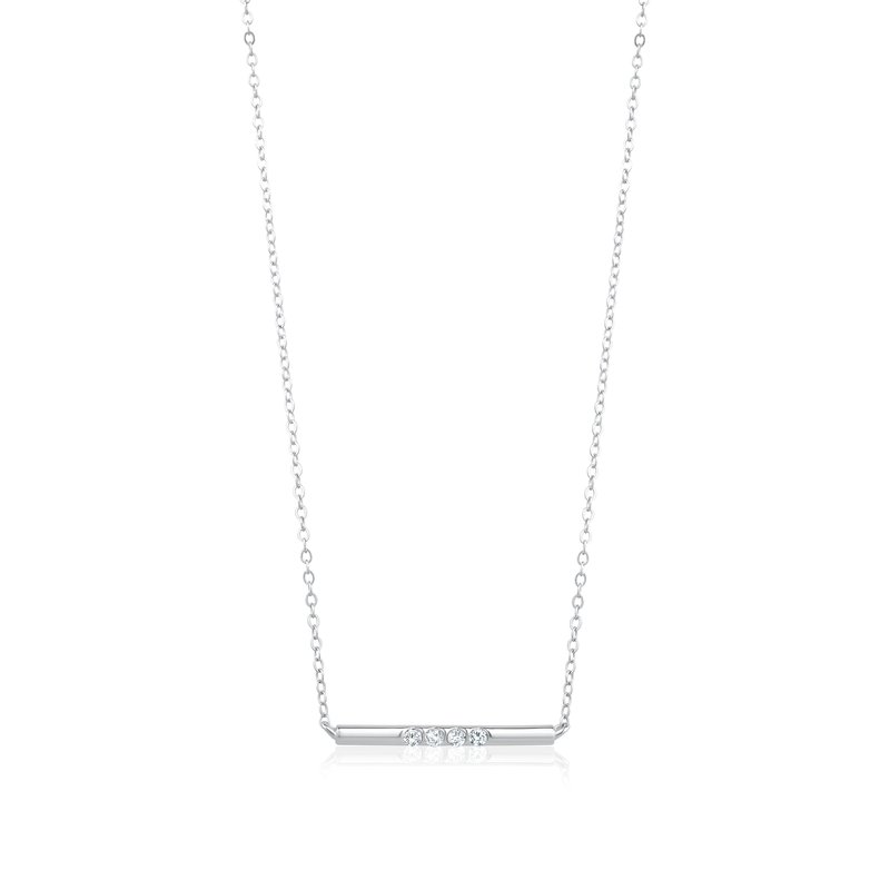 Club Rochelier 5a Cubic Zirconia Sparkling Gemstones Bar Necklace In White