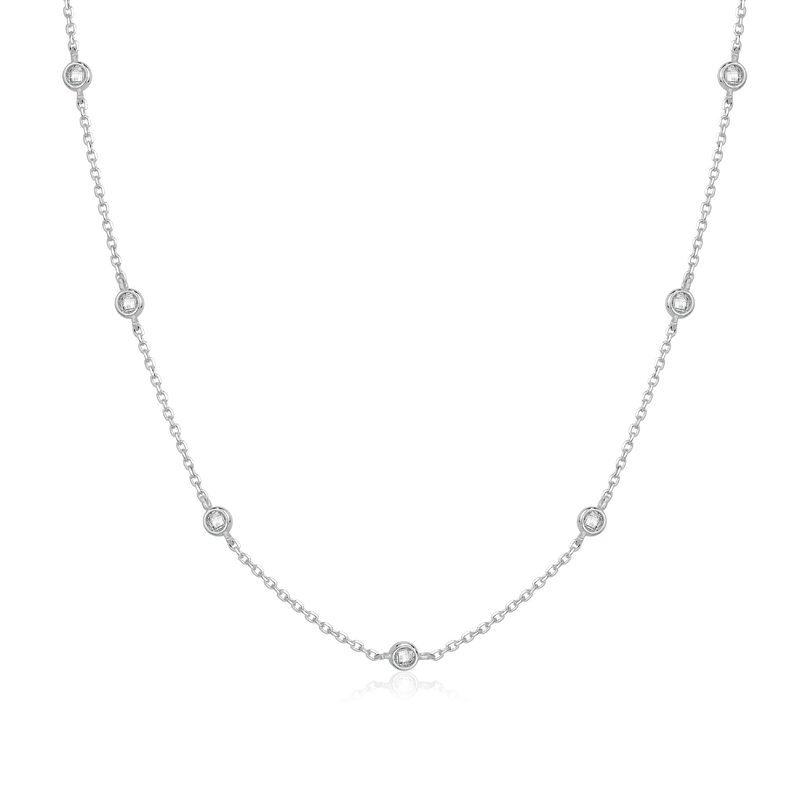 Shop Club Rochelier 925 Sterling Silver Long Necklace With Cubic Zirconia In Grey