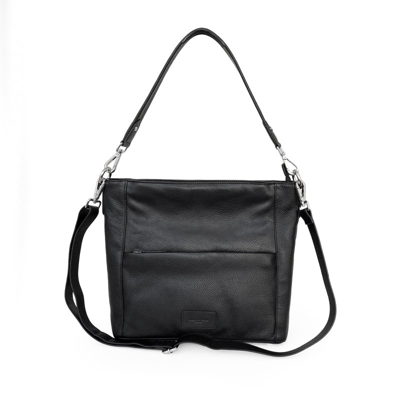 Shop Club Rochelier Ladies Large Leather Multi Zip Pocket Hobo Shoulder Bag In Black