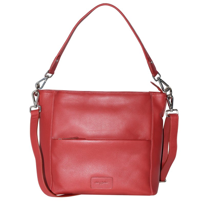Club Rochelier Ladies Large Leather Multi Zip Pocket Hobo Shoulder Bag In Red