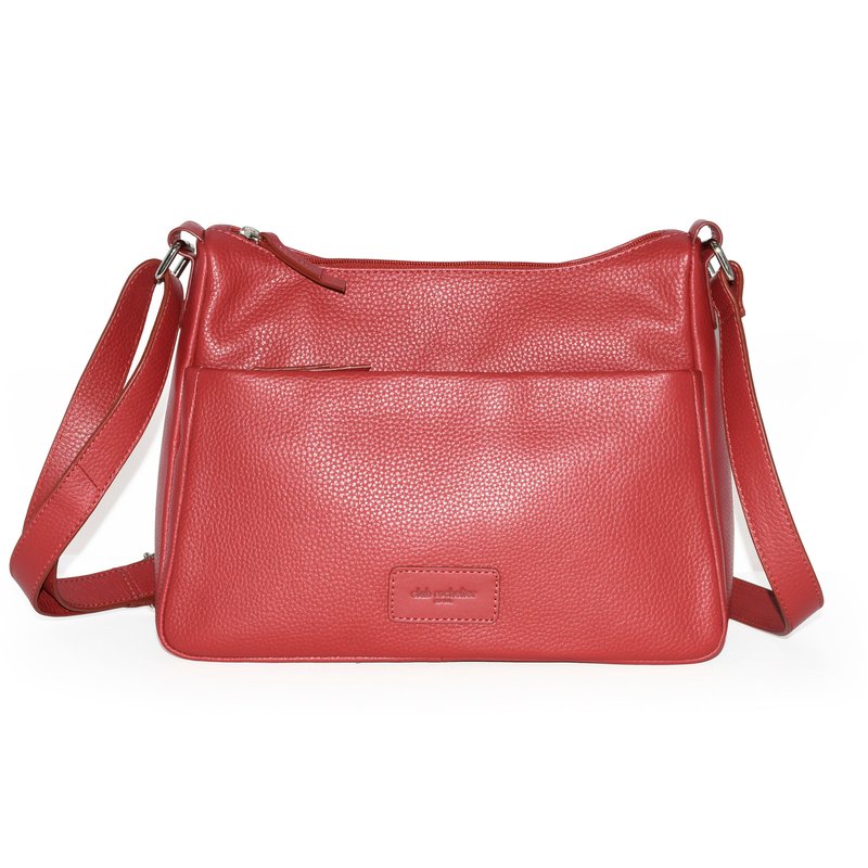 Club Rochelier Ladies Leather Medium Multi Zip Crossbody Bag In Red