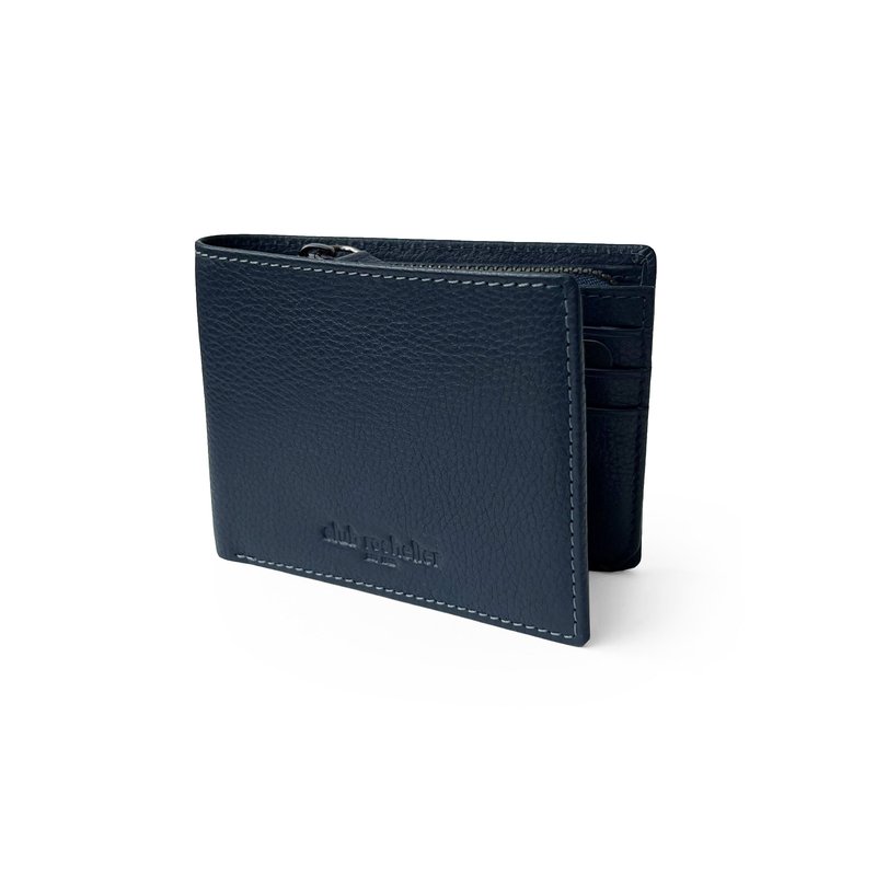 Club Rochelier Slim Mens Full Leather Wallet With Zippered Pocket In Blue