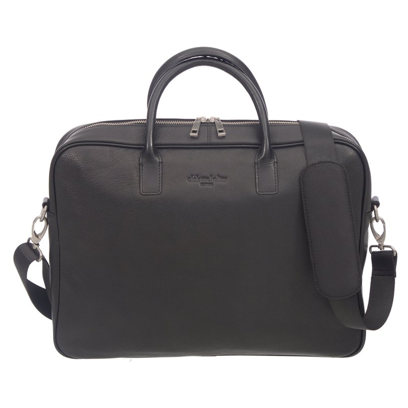 Club Rochelier Top Handle Messenger Leather Briefcase In Black