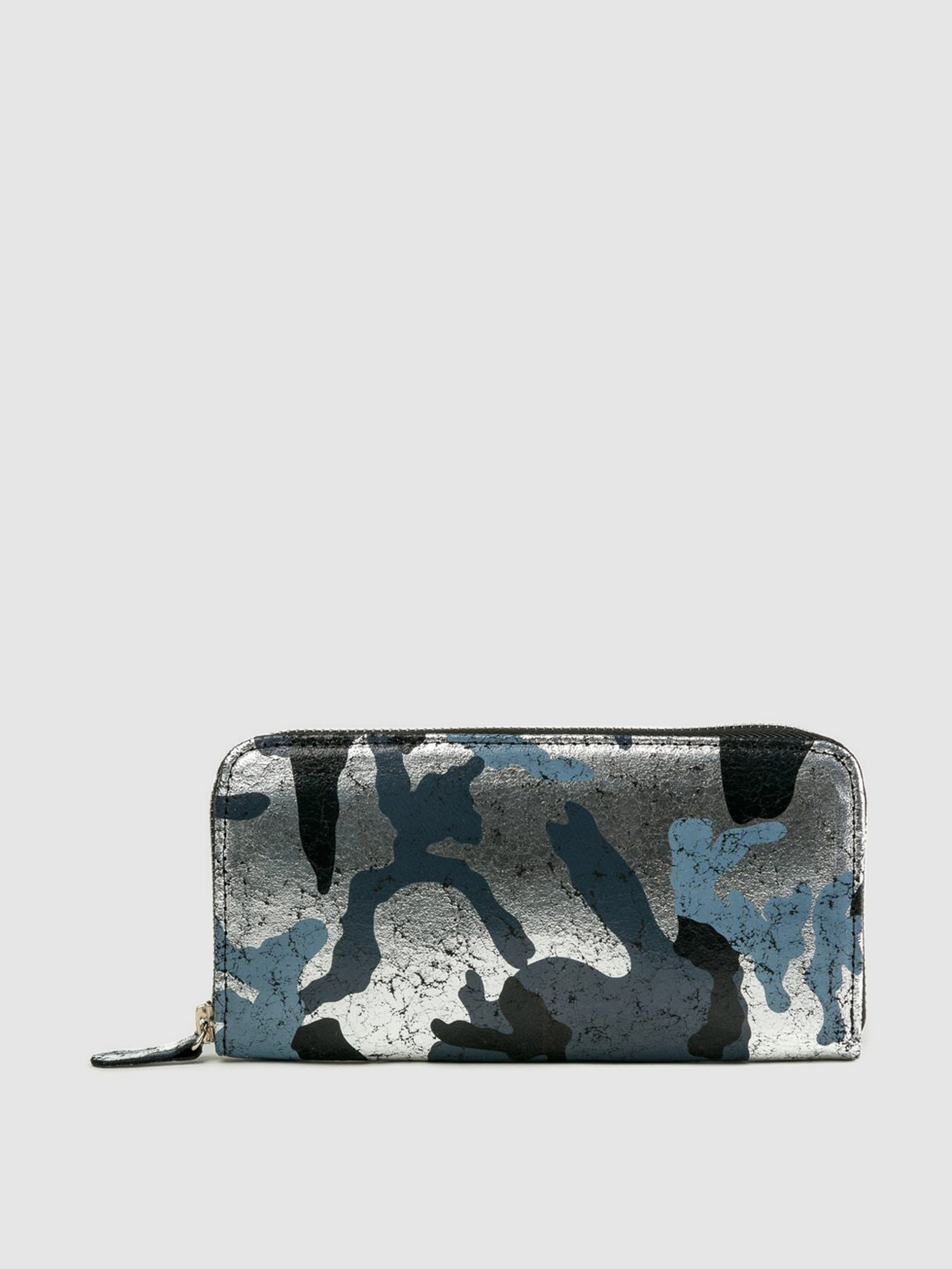 Cofi Zip Wallet: Black Silver Camouflage In Grey
