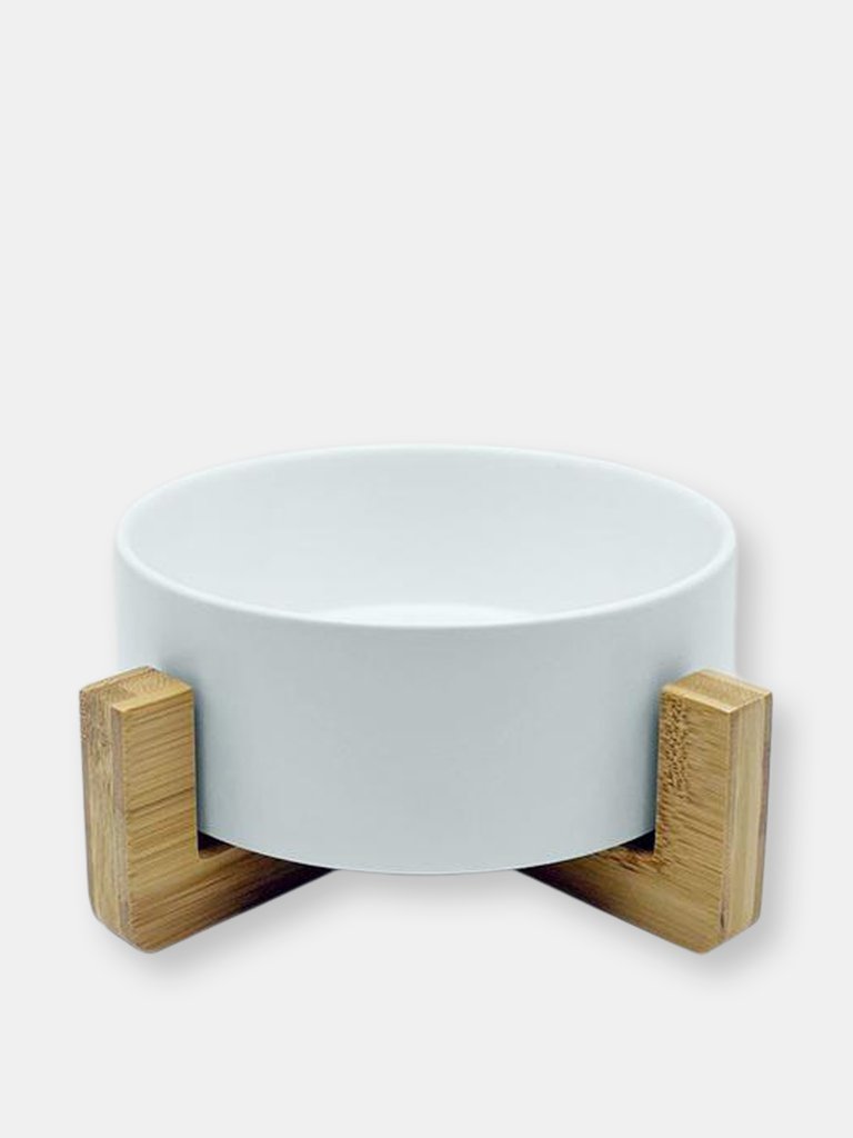 Ceramic Bowl with Bamboo Frame - Matte White