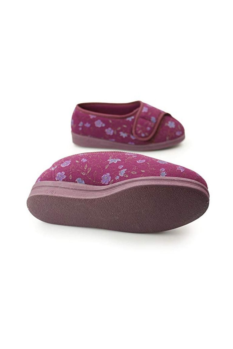 Womens/Ladies Davina Floral Superwide Slippers - Wine
