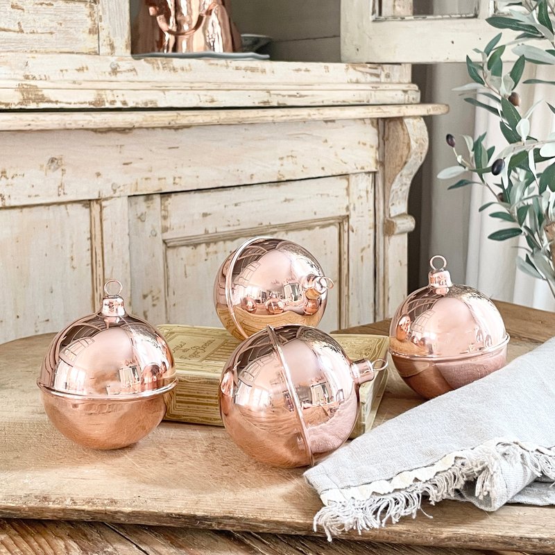Coppermill Kitchen Vintage Inspired Copper Ball Ornaments In Pink