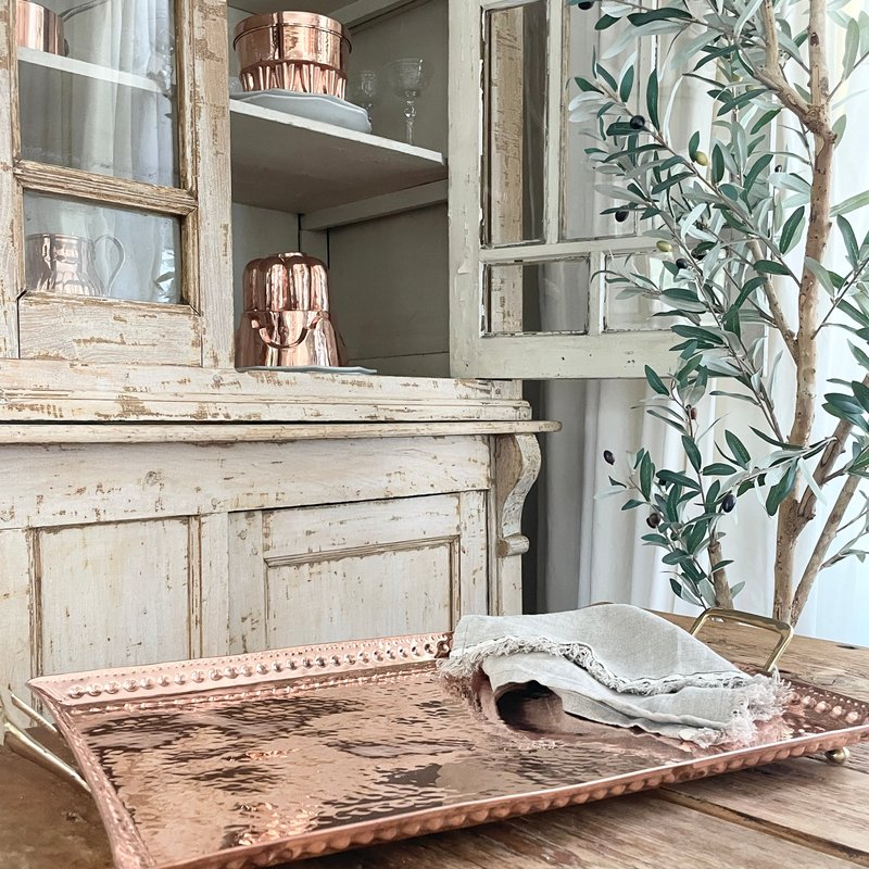 Coppermill Kitchen Vintage Inspired Copper Hand Hammered Large Tray In Pink