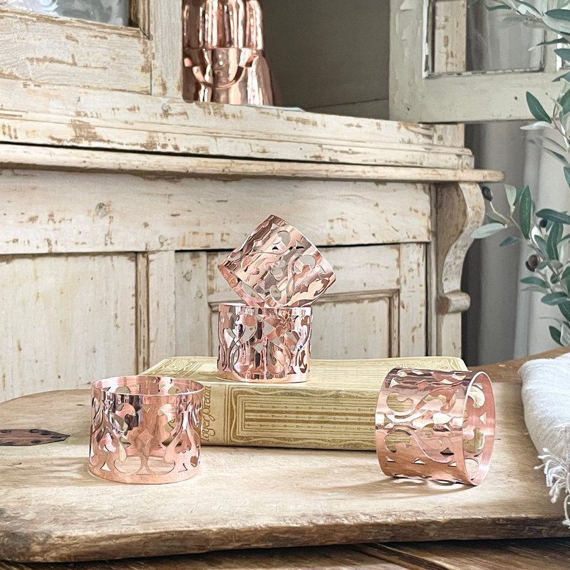 Coppermill Kitchen Vintage Inspired Copper Napkin Rings Set Of 4 In Pink