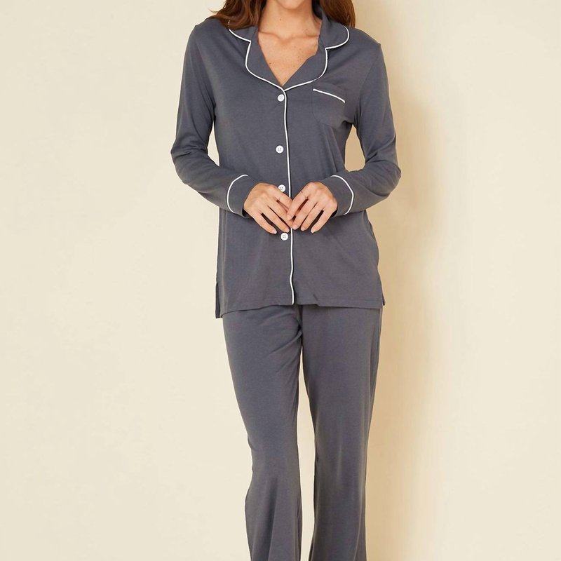 Shop Cosabella Bella Cotton Modal Long Pajama Set In Anthracite/ivory In Grey