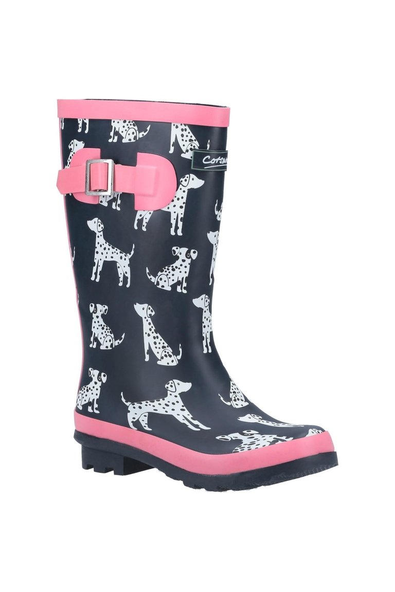 Cotswold Girls Spot Wellington Boots (Navy/Pink) - Navy/Pink
