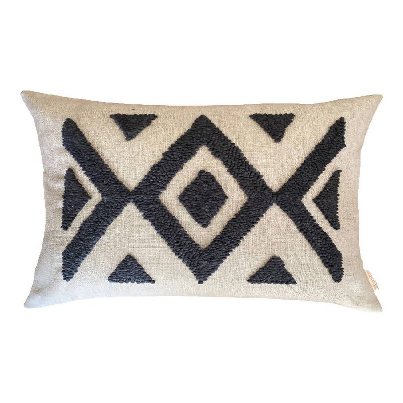 Cotton Tree Punch Needle Ndebele Pillow In Brown
