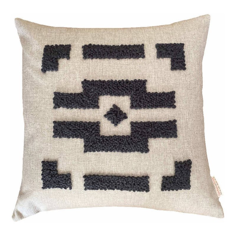 Cotton Tree Punch Needle Ndebele Pillow In Brown