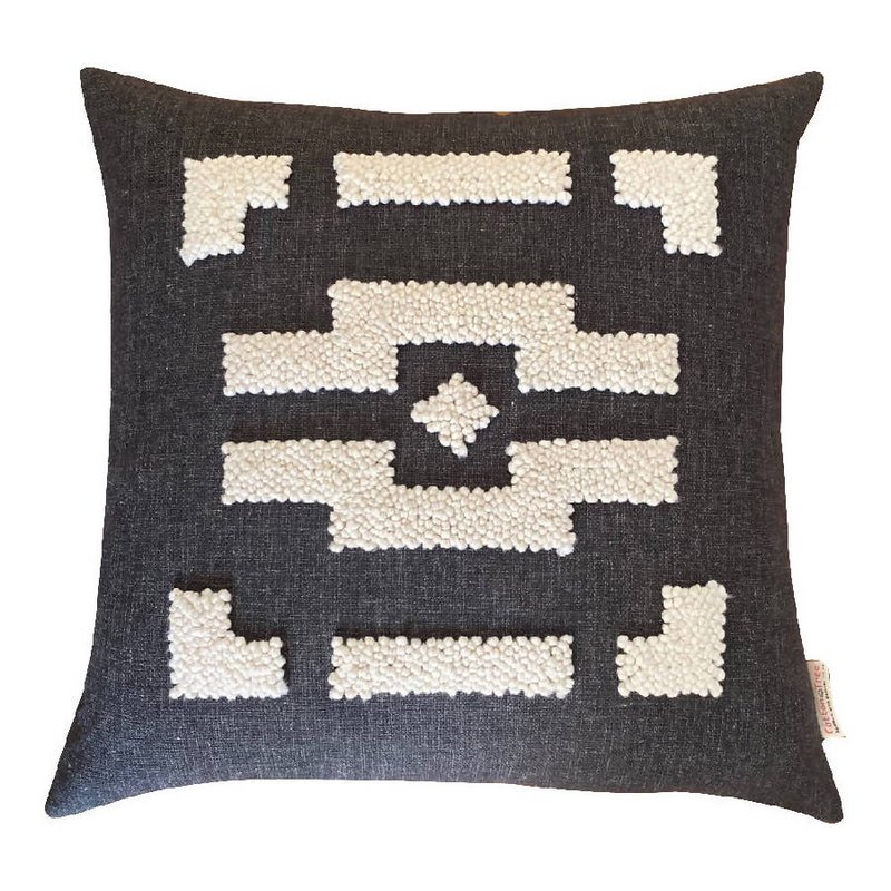 Cotton Tree Punch Needle Ndebele Pillow In Grey