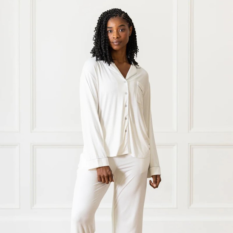 Shop Cozy Earth Women's Long Sleeve Bamboo Pajama Top In Stretch-knit In White