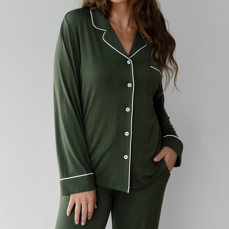 Cozy Earth Women's Long Sleeve Bamboo Pajama Top In Stretch-knit In Green
