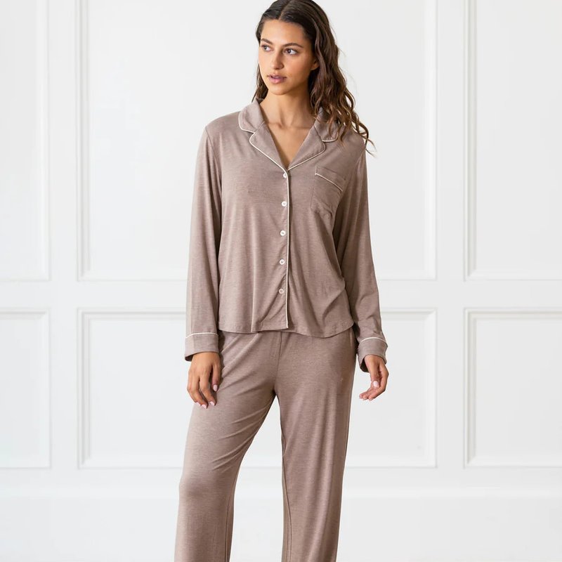 Cozy Earth Women's Long Sleeve Bamboo Pajama Top In Stretch-knit In Brown