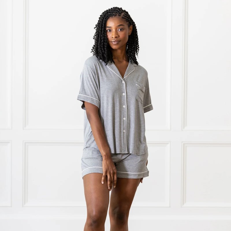 Cozy Earth Women's Short Sleeve Bamboo Pajama Top In Stretch-knit In Grey